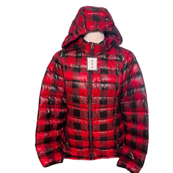 Charter Club Women's Buffalo Plaid Red/ Black Packable Puffer Coat Medium - Picture 2 of 7